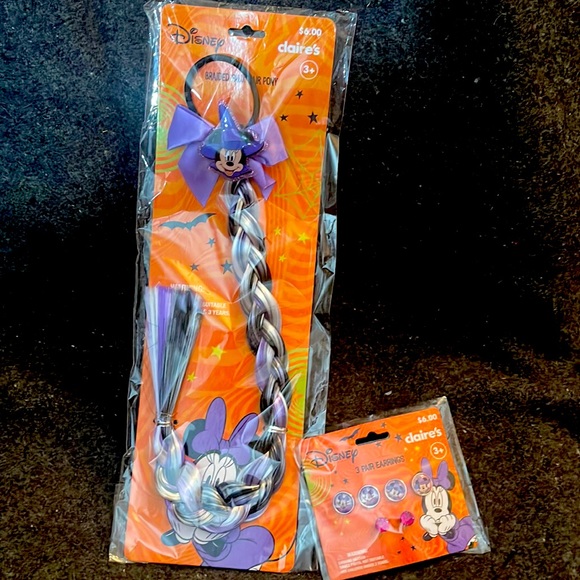 Minnie Mouse braided Faux Hair Ponytail and earrings - Picture 1 of 4